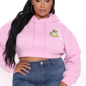 Fashion Nova Women NWT Embroidered Reptar Nickelodeon Rugrats Cropped Hoodie 2X